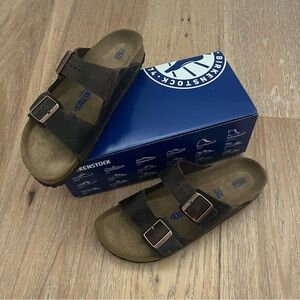 Birkenstock Arizona Two-Strap Sandal Oiled Leather Habana Soft Footbed Narrow